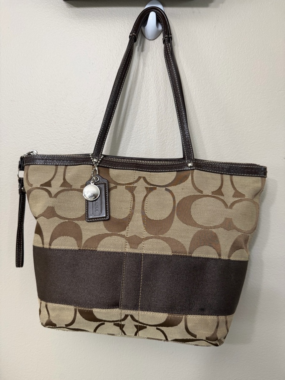 Coach Signature Canvas Tote in Brown and Tan#F13548